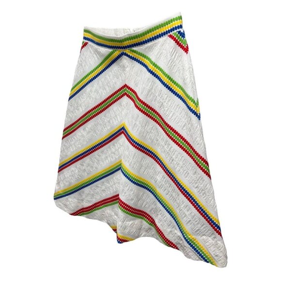 Kmart Vintage Rainbow Midi Skirt 1980s White A-Line Retro Fun - Picture 2 of 7